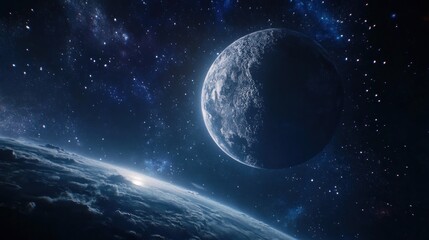 Obraz premium Celestial Dance: A Planet and Moon in Cosmic Embrace