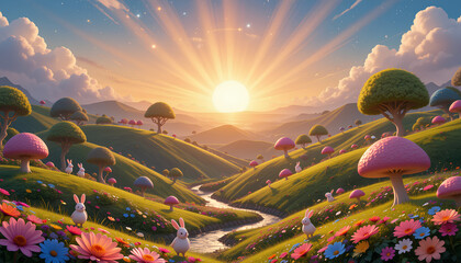 The Whimsical Sunrise of a Hidden Valley Full of Life