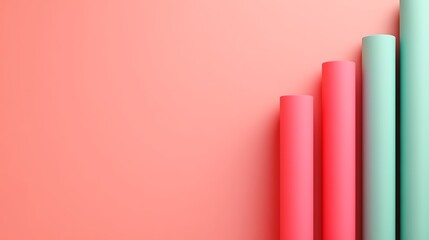 Colorful Paper Rolls in Gradients of Red and Green on Soft Coral Background for Creative Design Projects