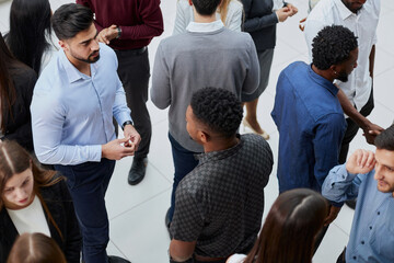 Fototapeta premium Coworkers having business meeting in a lobby