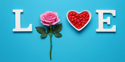 Love Letters with Pink Rose and Red Heart Candies

