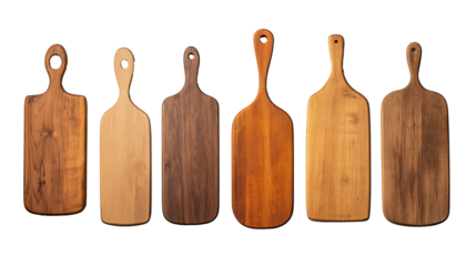 Set of kitchen cutting boards isolated on transparent background