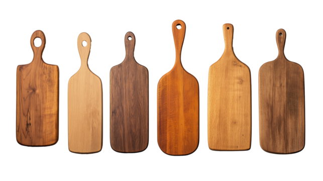 Set of kitchen cutting boards isolated on transparent background