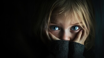 Fototapeta premium Afraid Little Girl, Dark Portrait Photography