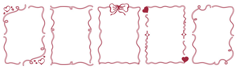 Vintage coquette frame with heart and star. Coquette style for valentine day and romantic design. Cute frame, wavy line and elegant bow. Vector illustration