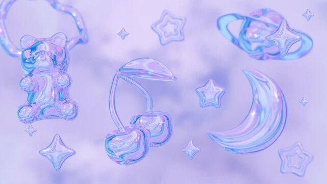 Y2Kスタイルのホログラフィック3Dアイコンセット（ループアニメーション）