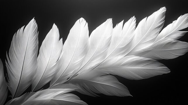 White feathers, dark background, studio shot, elegant design