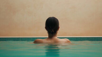Hydrotherapy for beauty and wellness at the spa Serene figure relaxing in a tranquil pool of water.