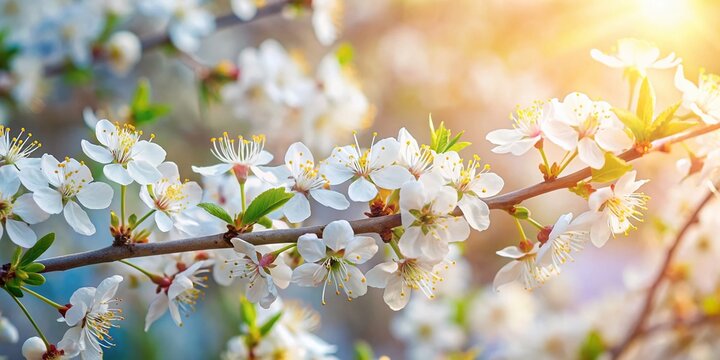 Black Hawthorn (Prunus spinosa) Branches with White Blossoms, Spring Bloom, Copy Space Right