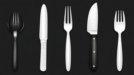 Black and white cutlery set arranged neatly