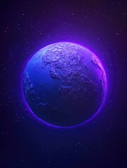 Obraz premium background of planet earth with purple glow, space background, blue and violet gradient, stars in the sky.