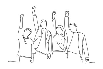 simple continuous line draw of continuous line business team spirit. Business team work minimalist concept.