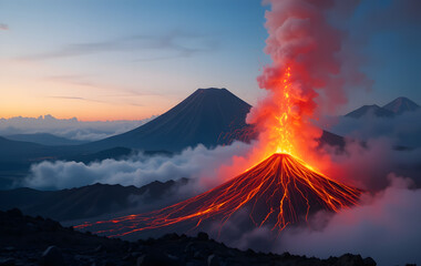 balance of calm and power as a volcano gracefully transition eruption lava into the high mountain