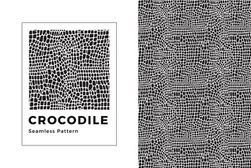 Crocodile seamless pattern. Black and white crocodile print. Vector texture. 