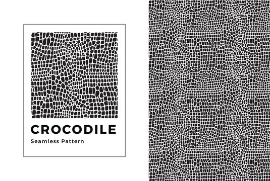 Crocodile seamless pattern. Black and white crocodile print. Vector texture. 