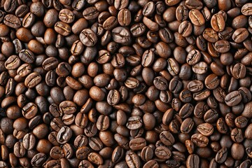 Fototapeta premium Photo of Big pile of fresh roasted coffee beans. Food photo for backdrops or recipes