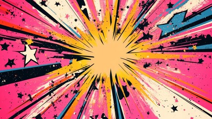 Fototapeta premium Colorful explosion starburst artwork, bright colorful star design, abstract art with stars, vibrant cartoon-like explosion