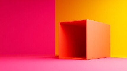 Vibrant geometric shapes in bold colors of orange, pink, and yellow, enhancing modern artistic aesthetics