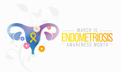 Endometriosis awareness month is observed every year in March, is a painful condition where endometrial tissue grows outside the uterus. Vector illustration