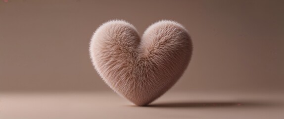 Brown fluffy heart shape on brown background. minimalist style.
