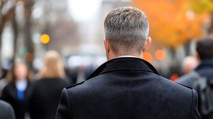 Man Walking Through City Street on a Rainy Day