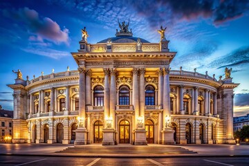 Obraz premium Burgtheater Vienna Night Dramatic Low Light Architecture Photography