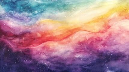Colorful abstract sky, vibrant galaxy scene, dreamy cosmic art, watercolor effect, night sky painting, starry background