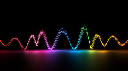 Dynamic sound wave patterns create an explosion of color against a black background. The vibrant hues smoothly transition, showcasing artistic creativity and the beauty of sound visualization