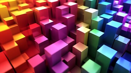 Abstract background with colorful cubes in a row.