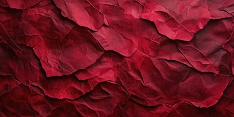 Intricate dark red textured paper background with layered folds and creases creating depth and warmth positioned centrally within the frame