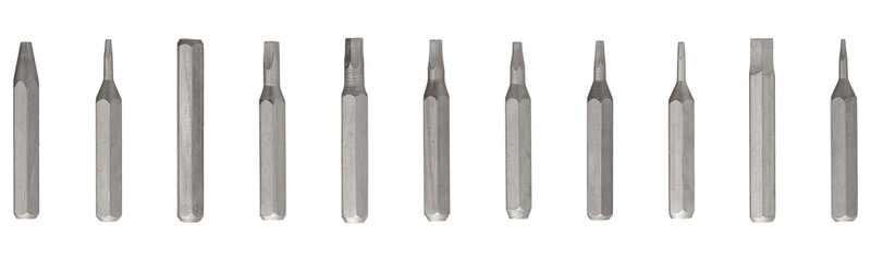 Iron bit for screwdriver and drill on Isolated on a white background close-up