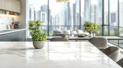 Fototapeta premium Modern Kitchen Interior Design with City View