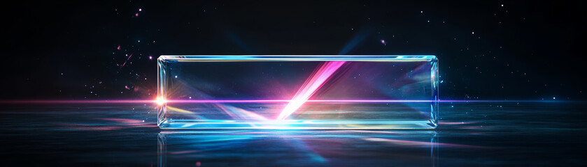 Obraz premium vibrant light prism reflecting colors in dark space, creating stunning visual effect. interplay of light and shadow adds depth and intrigue to scene