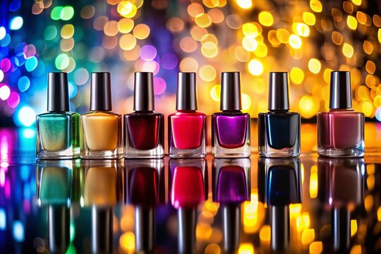 Chic Nail Polish Bottles on Light Background - Low Light Photography Stock Photo
