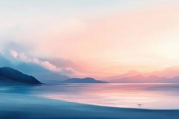 Fototapeta premium Serene Sunset Over Coastal Mountains and Calm Sea