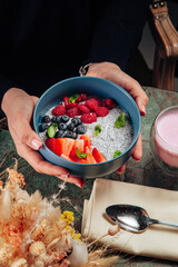 Breakfast with berries and interesting serving