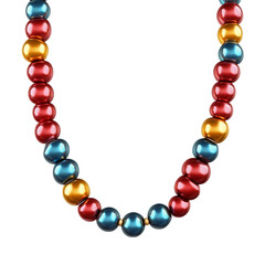 Fototapeta premium Colorful beaded necklace against striped background vibrant jewelry design