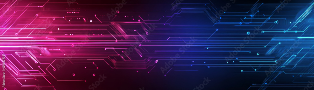 Wall mural neon circuit background with vibrant colors and glowing lines, creating futuristic and dynamic atmos