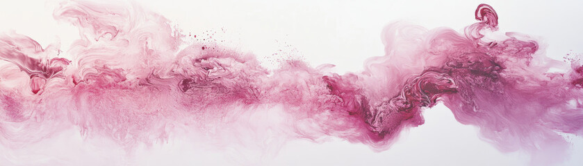 Fototapeta premium Ethereal pink and purple paint clouds blend seamlessly against subtle white background, creating dreamy and calming atmosphere. This abstract artwork evokes feelings of tranquility and creativity
