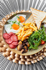 A hearty breakfast with an interesting serving