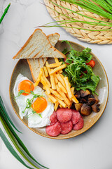 A hearty breakfast with an interesting serving