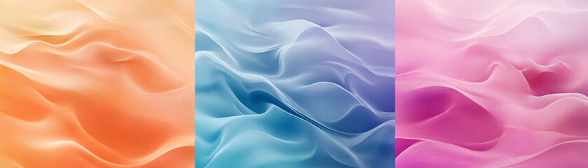Obraz premium Vivid gradient effects with wavy textures in orange, blue, and pink hues create dynamic visual experience. soft, flowing patterns evoke sense of calm and creativity