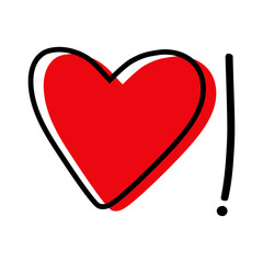 Logo corazón con línea exterior y relleno con símbolo admiración. Banner con corazón para tarjetas y felicitaciones de San Valentín
