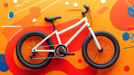 Fototapeta premium A childs training bike on a bright orange background with playful patterns