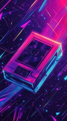Obraz premium Retro VHS Cassette Tape in Neon Space Art