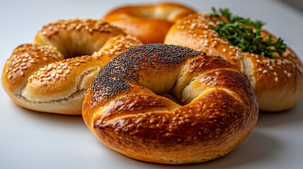 Three Delicious Bagels: Sesame, Poppy Seed, and Plain