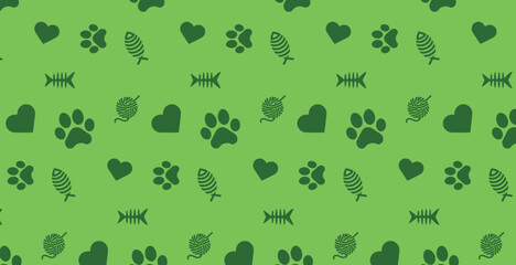 Seamless patterns and backgrounds with paw prints, hearts, bones and fish. Abstract vector illustration for pet shop websites and prints, social media posts, animal product design © SaymaHossan