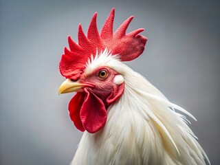 Close-up Minimalist White Rooster Photograph: Pure White Bird Detail
