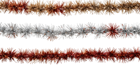 Collection set of christmas tinsel isolated on transparent or white background