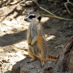 Fototapeta premium Curious meerkat explores its surroundings during a sunny afternoon in the wild
